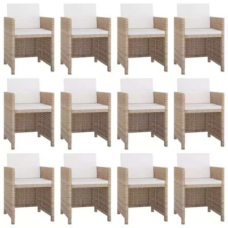 vidaXL Outdoor Dining Set Beige, Cream White PE Rattan, Polyester, Glass