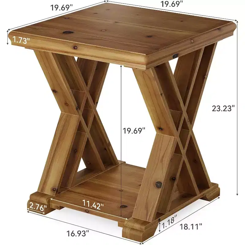Solid Wood 2-Tier Side Table with X-Leg Design