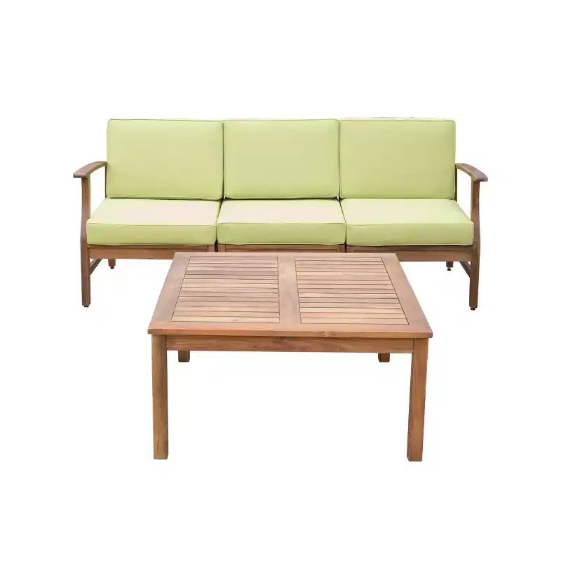 GDFStudio Abena Outdoor Acacia Wood 3 Seater Sofa and Coffee Table Set with Cushions