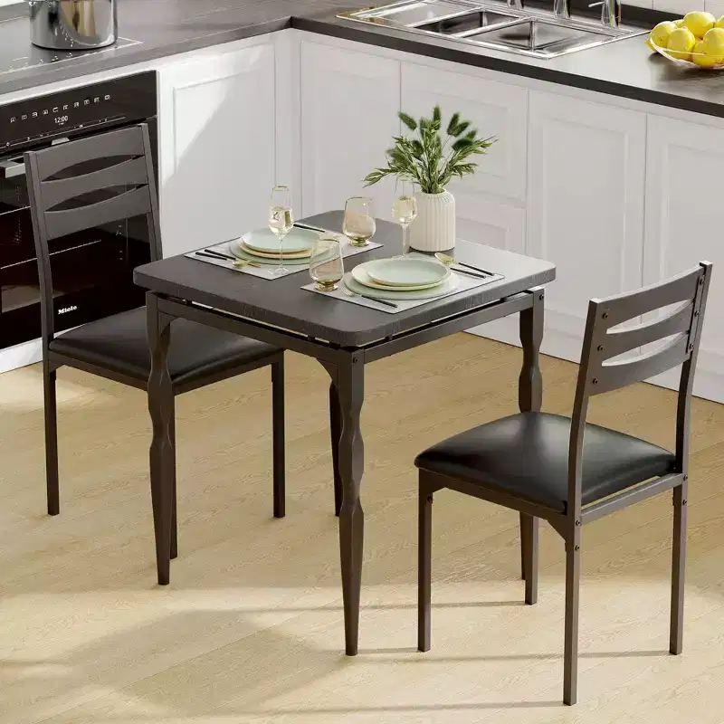 Dining Table and Chairs for 2, 3 Piece Dining Table with Spiral Table Legs for Small Spaces, Kitchen, Apartment