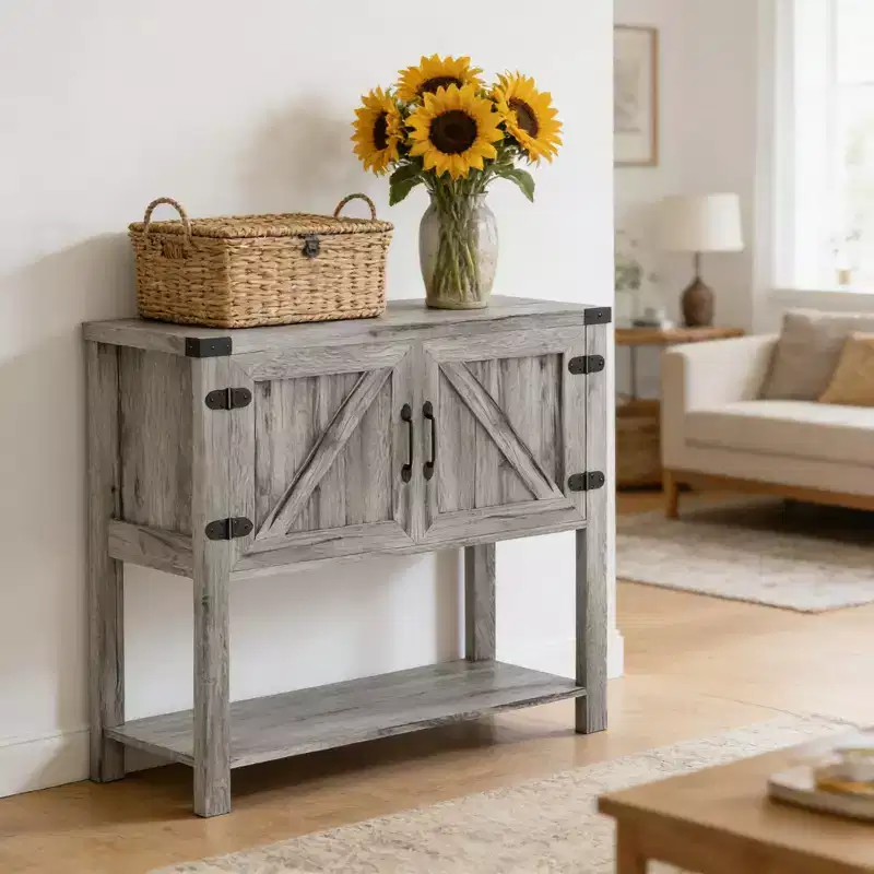 GDFStudio Infru Modern Storage Cabinet with Bottom Open Shelf and 2 Doors