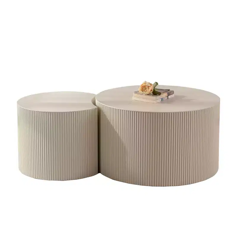 Wood Round Coffee Table with Relief Design 14.92''H x 33.86'' Diameter