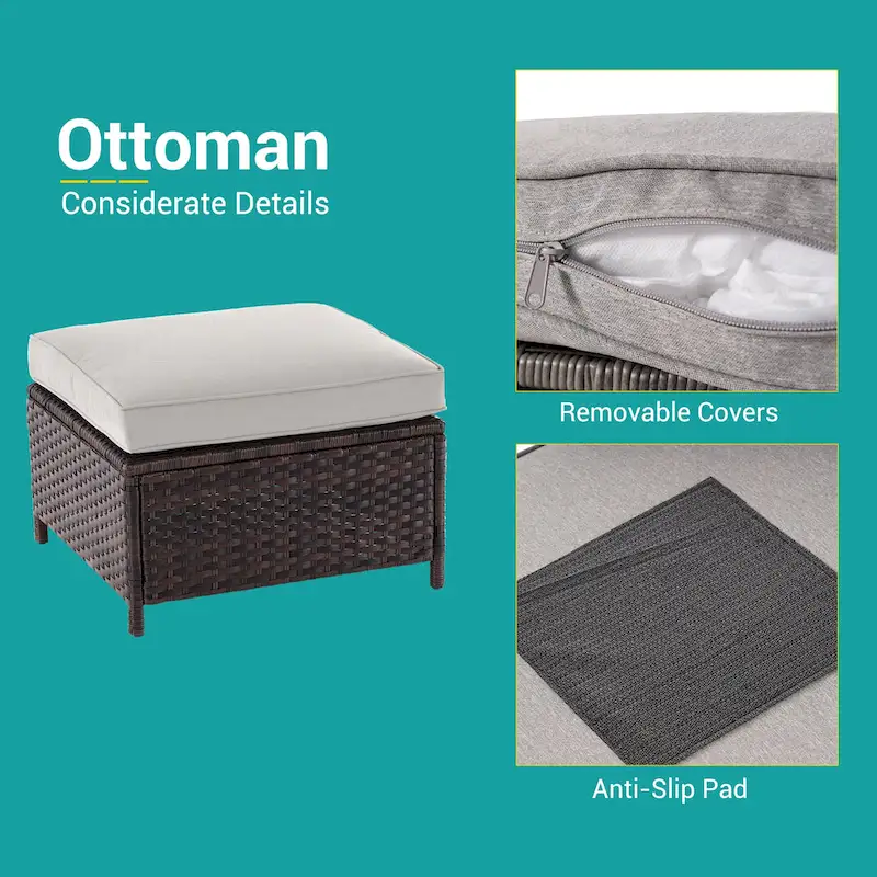 BONOSUKI Patio 7Pcs Furniture Conversation Brown Rattan 2 Side Tables