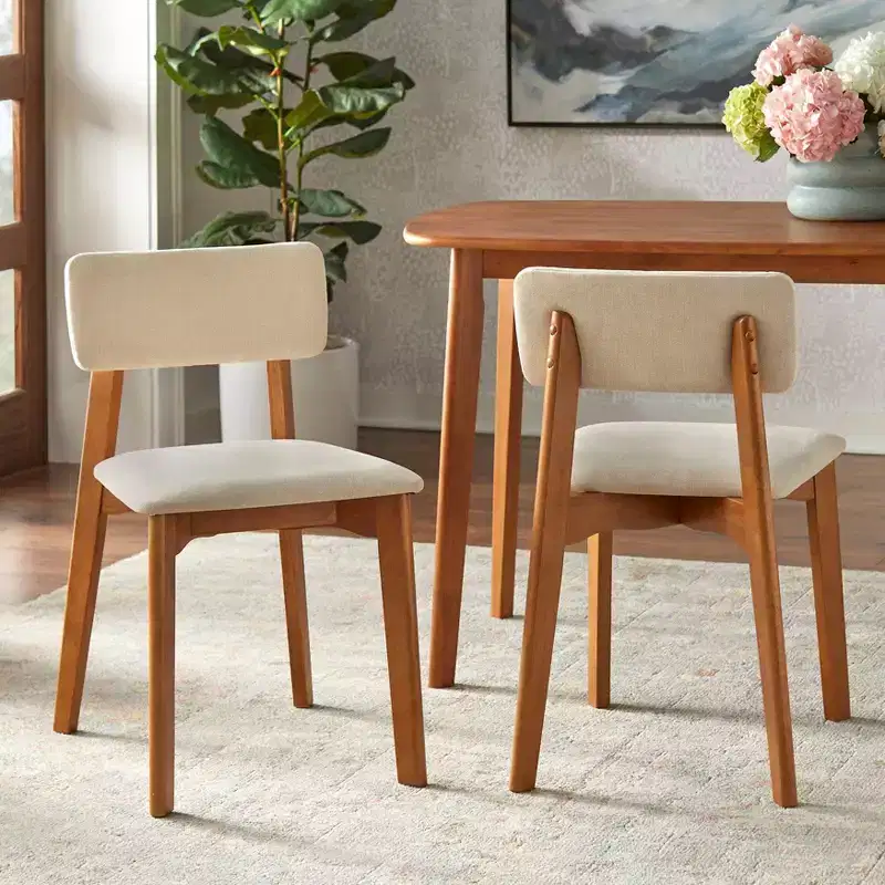 Buylateral Set of 2 Nettie Mid Century Modern Upholstered Dining Chairs Walnut/Beige