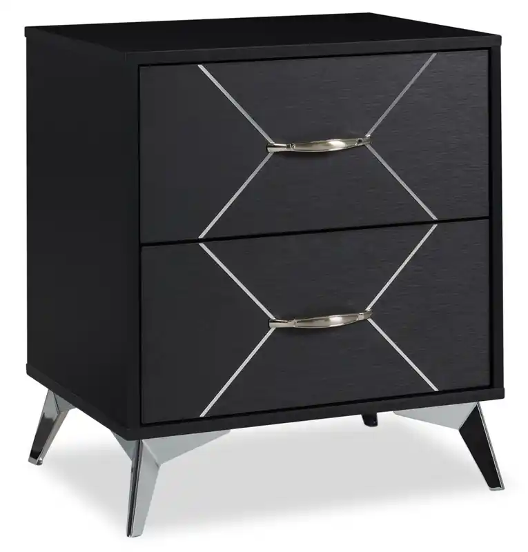 Bedside 2-Drawer Nightstand, 21.7W x 24.6H, Modern - Black & Silver