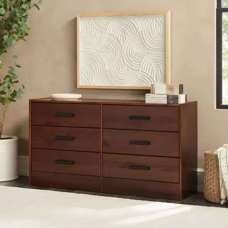 Walker Edison Easy Assembly Solid Wood 6-Drawer Dresser with Handles