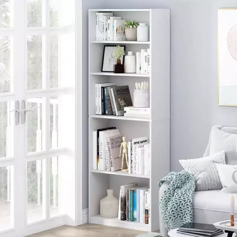 5 Cubes Bookcase Space Saver Organizer Bookshelf with Adjustable Open Shelves, White