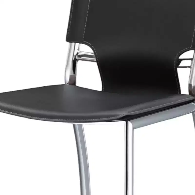 HomeRoots Set of Two 25 Gray and Silver Faux Leather and Metal Low Back Counter Height Bar Chairs