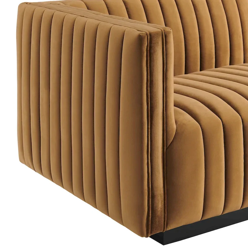 Channel Tufted Velvet Upholstered Sofa