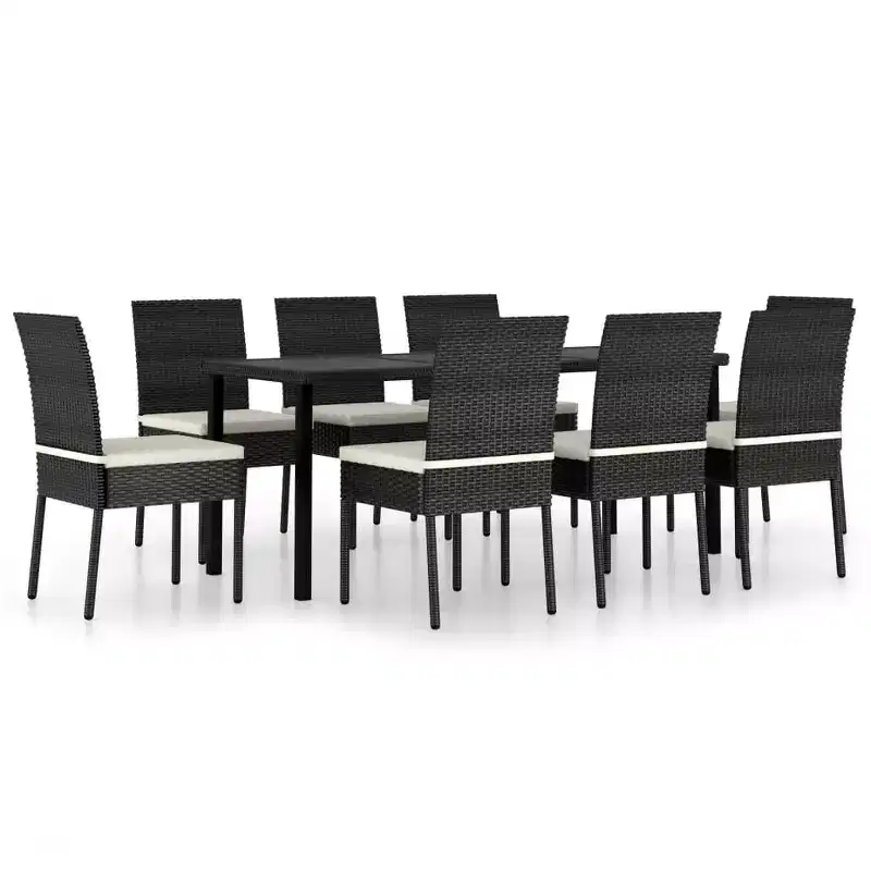 vidaXL Dining Set Poly rattan, powder-coated steel, glass Medium