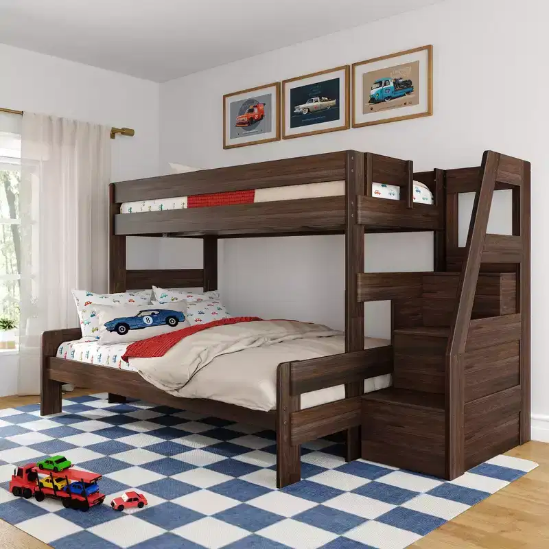 Max & Lily Modern Farmhouse Twin XL Over Queen Bunk Bed With Staircase