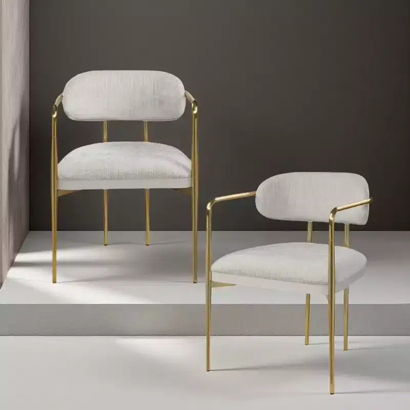 GDFStudio Felix Modern Chenill Upholstered Arm Chair with Gold Metal Frame(Set of 2)