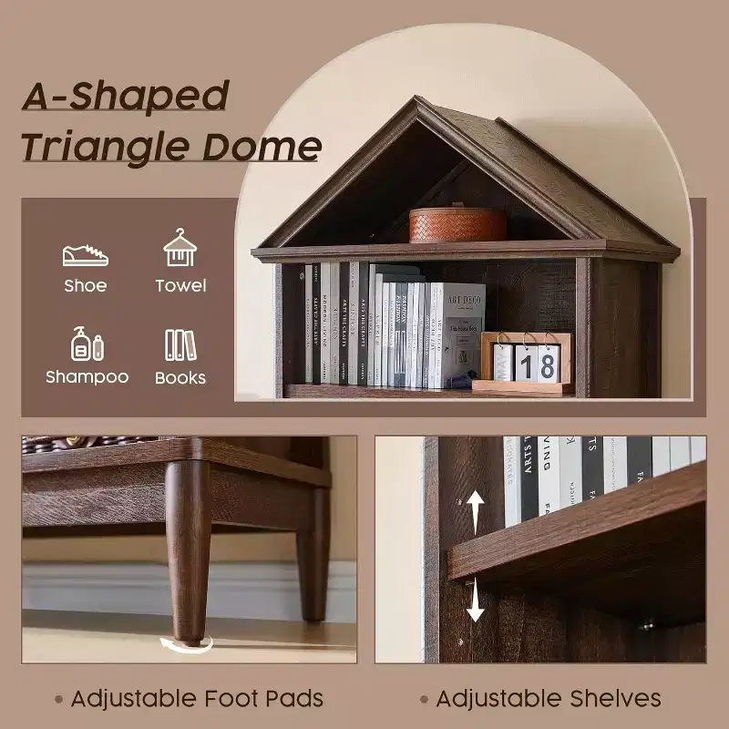 Bookshelf with Adjustable Shelves, 75.9 Tall Wide Bookshelf with Storage, 5 Tiers Open Shelves Bookcase with Triangular Top