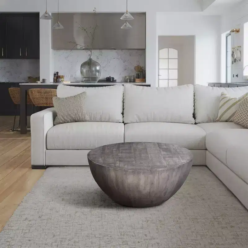 Royal Hampton 36 Inch Round Coffee Table, Handcrafted Drum Shape