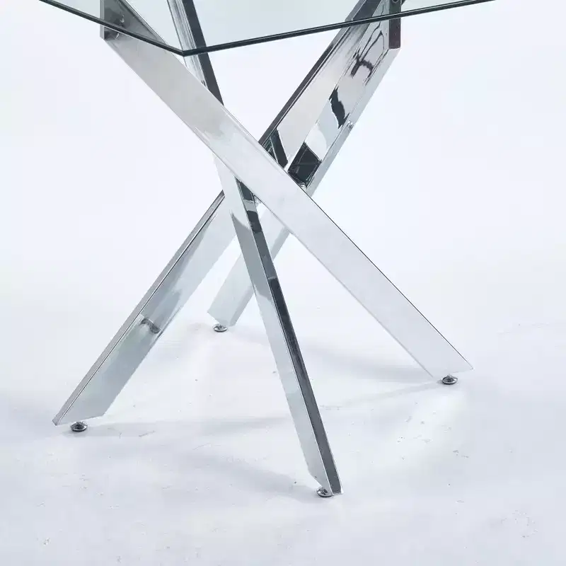 Square Tempered Glass Dining Table with Gold Cross Metal Legs, Space-Saving, 90x90x75cm