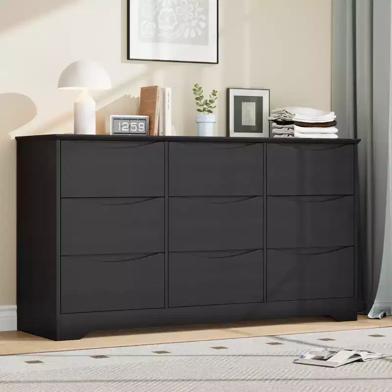 9-Drawer Modern Wooden Dresser - 59 Wide, Deep Storage, Sturdy Design for Bedroom & Living Room