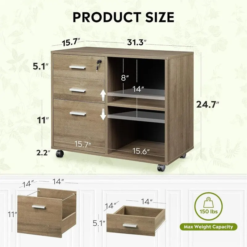 3-Drawer Wood File Cabinet - 15.7D x 31.3W x 24.7H