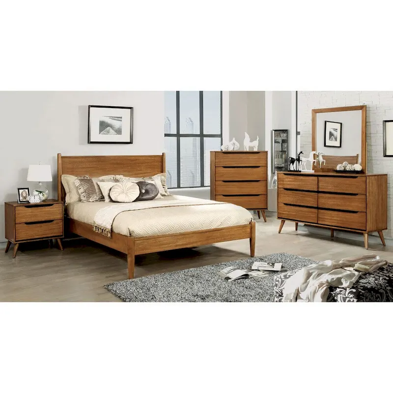 Mid-Century Modern 6-Drawer Dresser and Mirror Set (2-Piece)
