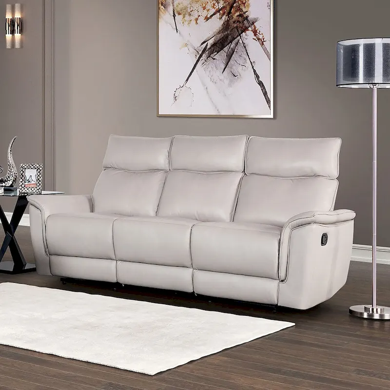 Modern Leather Match Manual Reclining Sofa with Flared Padded Arms