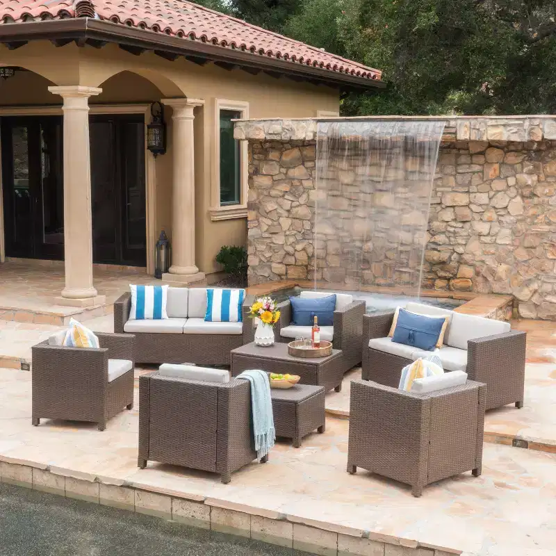Christopher Knight Home Parker 8 Piece Patio Rattan and Aluminum Frame Conversation Set with Coffee Table
