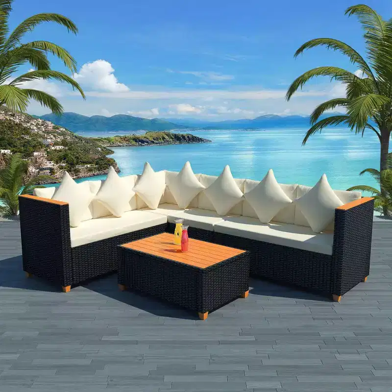 vidaXL 4-Piece Black Poly Rattan Patio Lounge Set with Cushions - Weather-Resistant Outdoor Comfort for Garden & Patio