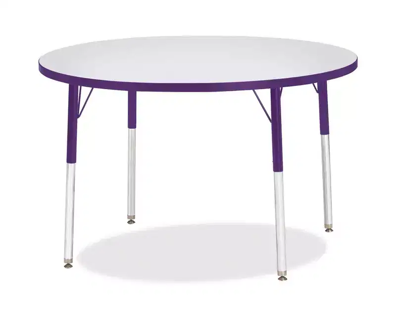 Adult Height Round Activity Table 42x42, Adjustable Steel Legs, Durable Laminate, Purple