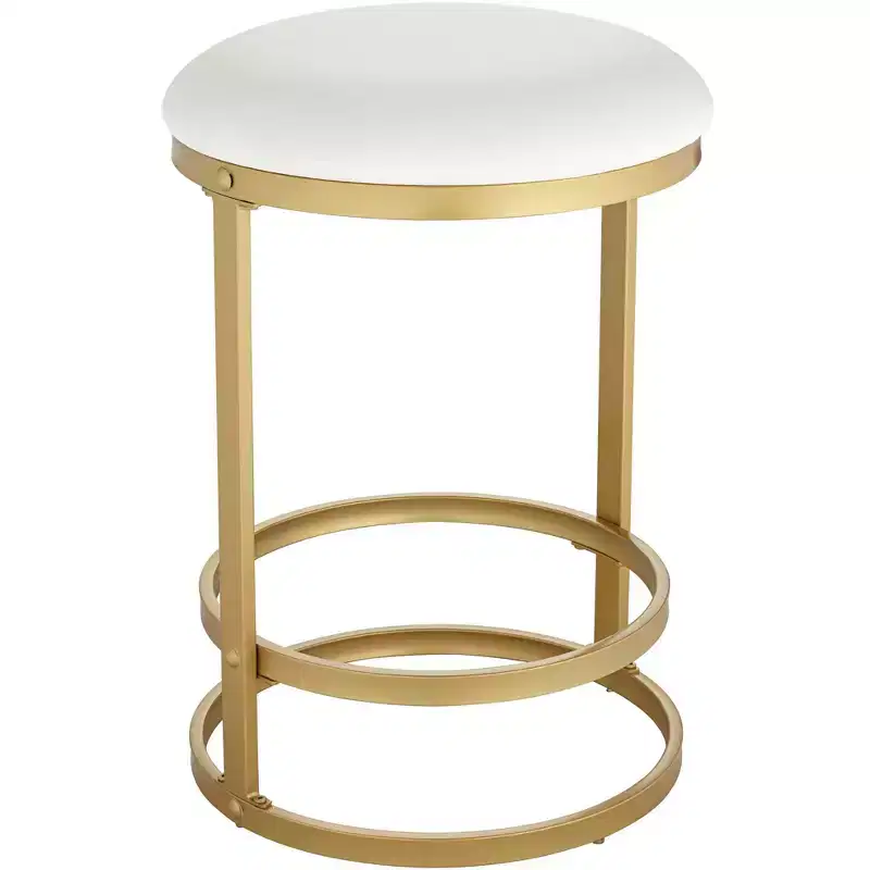 55 Downing Street Palmer Gold Metal Bar Stool 26 High Modern White Fabric Round Cushion with Footrest for Kitchen Counter Height Island Home House