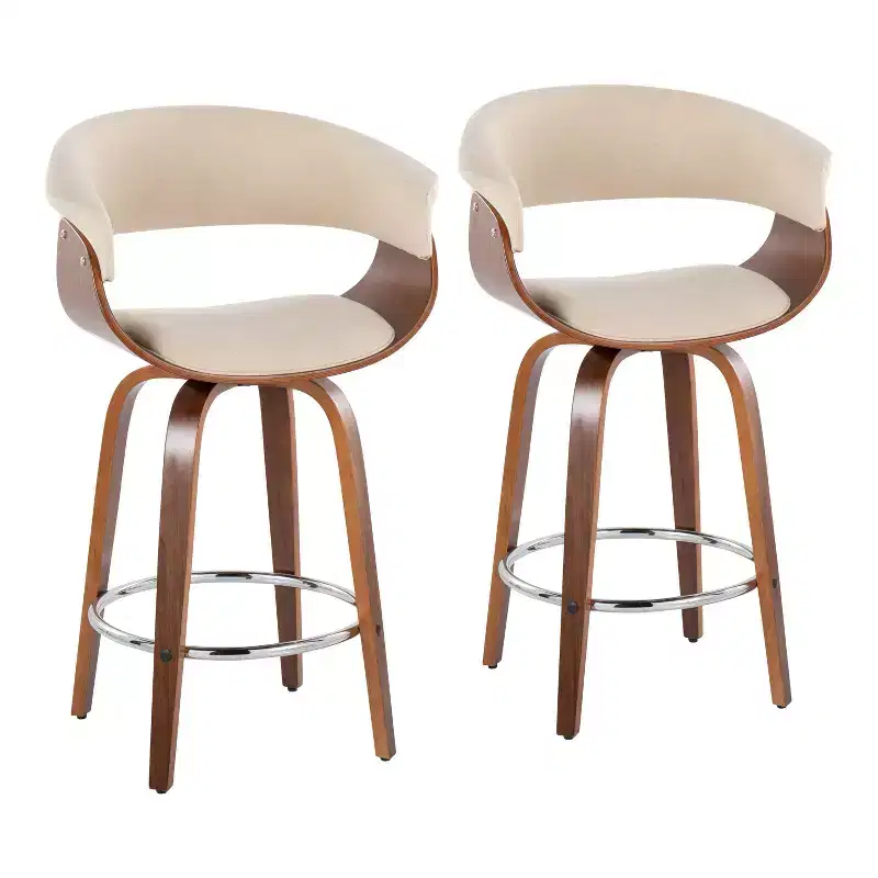Set of 2 Counter Height Swivel Barstools | Vintage Modern, Footrest