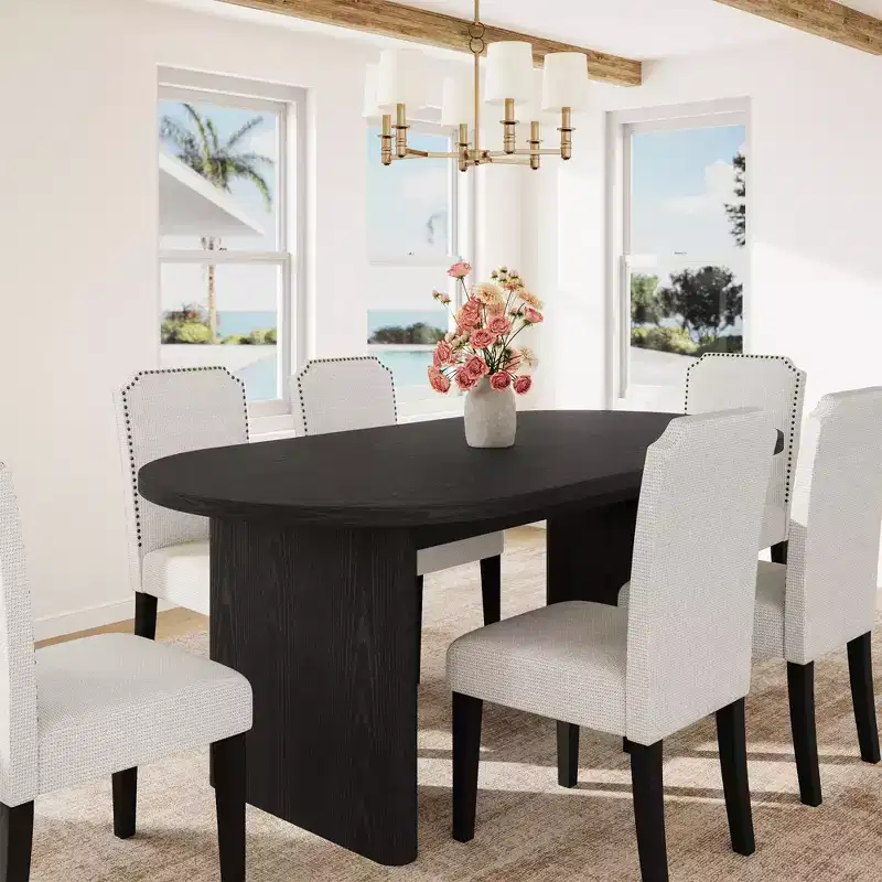 Set of 2 Upholstered Dining Chairs w/ Wood Legs, Fabric Padded High Back Side Chair w/ Nailhead Trim for Kitchen, Dining Room & Restaurant