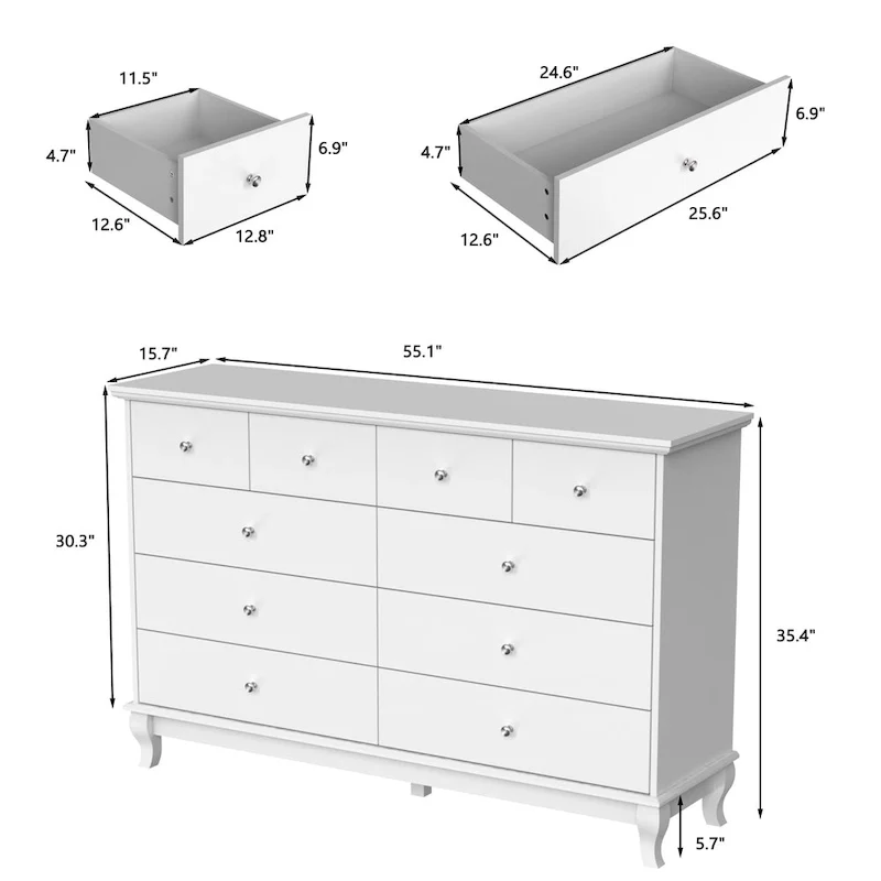 Lacquer Dresser 55.1Wide Storage Chest Storage Dresser Bedroom