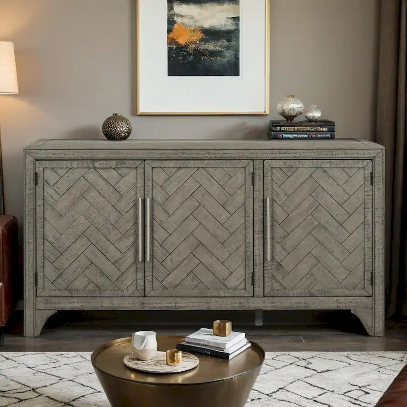 Storage Cabinet Sideboard with MDF+Pine veneer , Adjustable Shelves, Suitable for Living Rooms, Entrance and Study Rooms