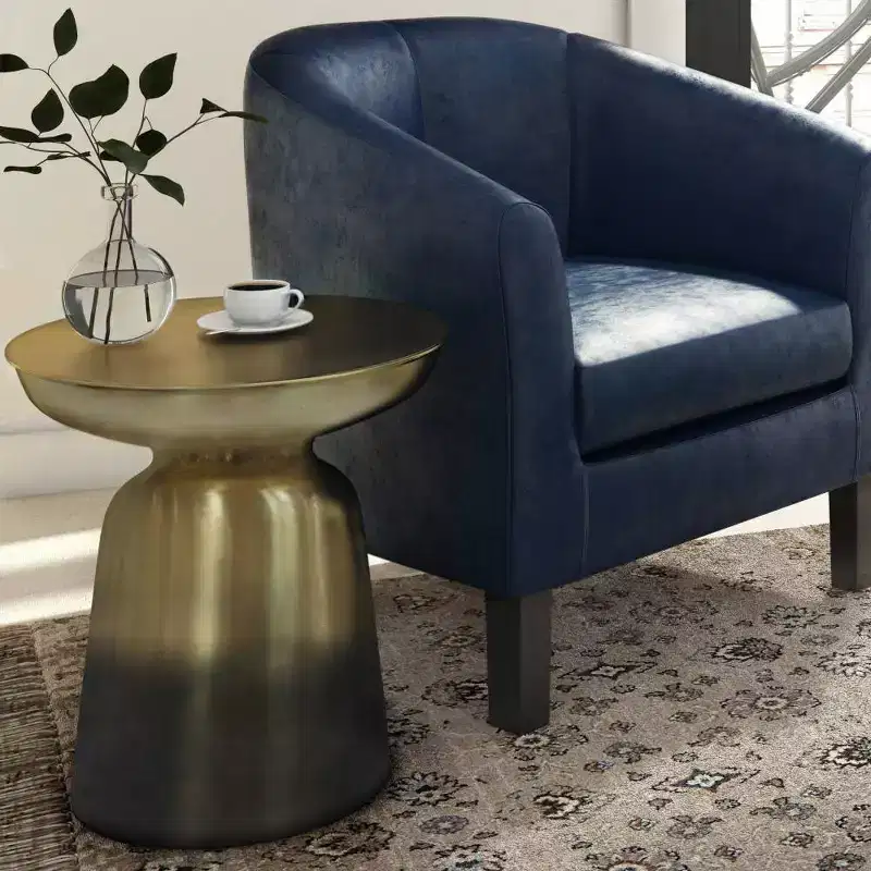 Round Metal Accent Side Table – Silver / Gold / Antique Copper / Gold-Black Ombré – 1 Piece