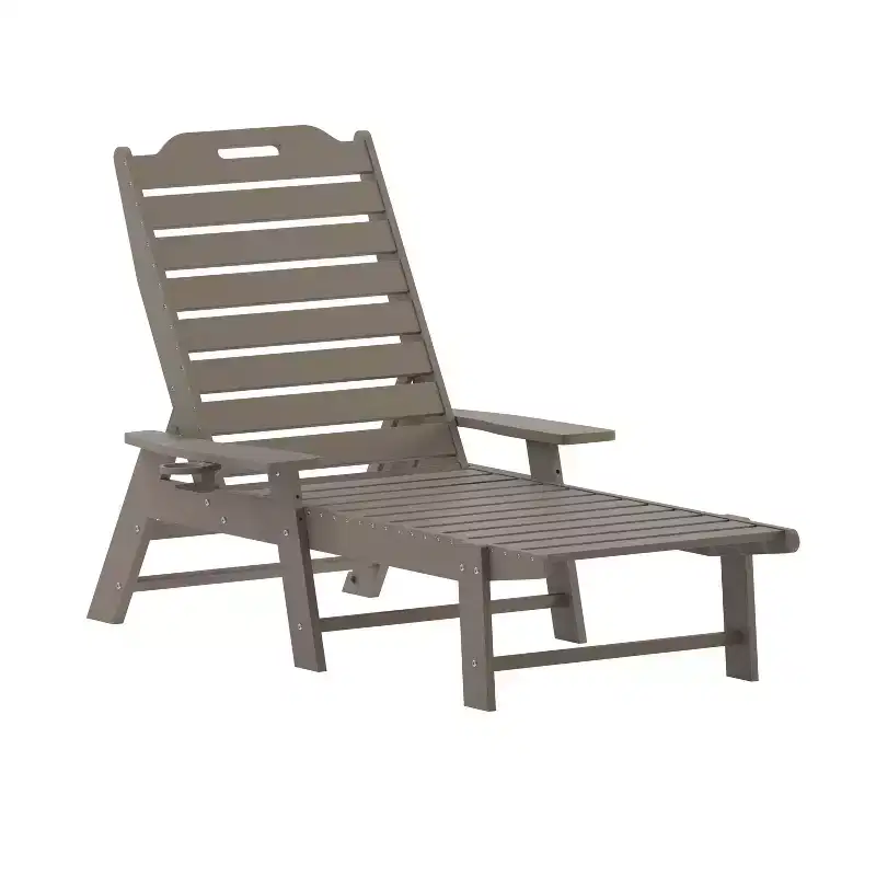 Merrick Lane Gaylord Adjustable Adirondack Lounger with Cup Holder- All-Weather Indoor/Outdoor HDPE Lounge Chair