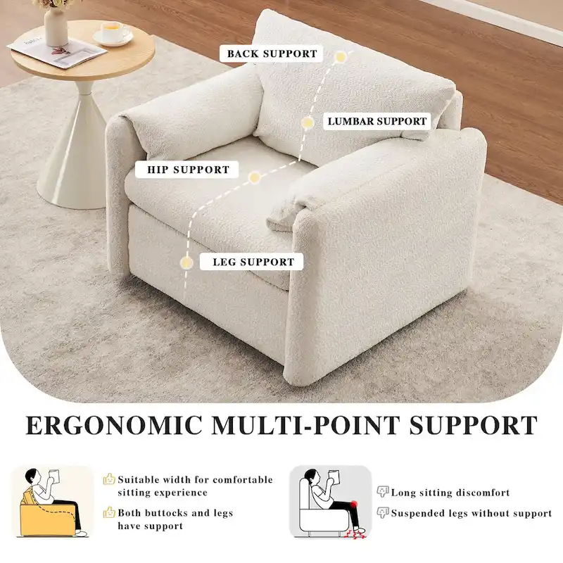 Swivel Accent Chair Single Seater - 360 Rotating Lounge Chair with Chenille Fabric & High-Resilience Cushion
