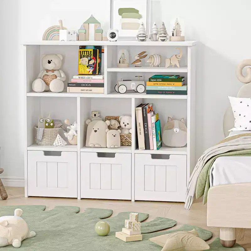 Toy Storage Cabinet with Drawers, Children's Toy Shelf Kids Bookcase Floor Storage Organizer, Large Open Bookhelf for Playroom,Bedroom,Nursery School