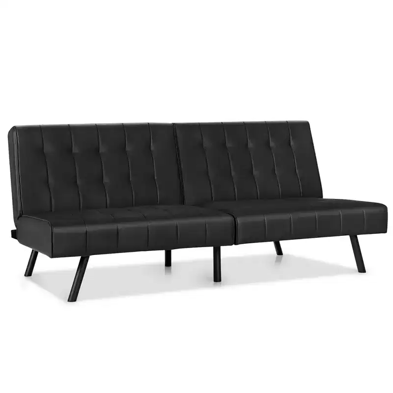 PU Leather Futon Sofa Bed, Convertible Folding Couch Sleeper Lounge, White/Black/Grey