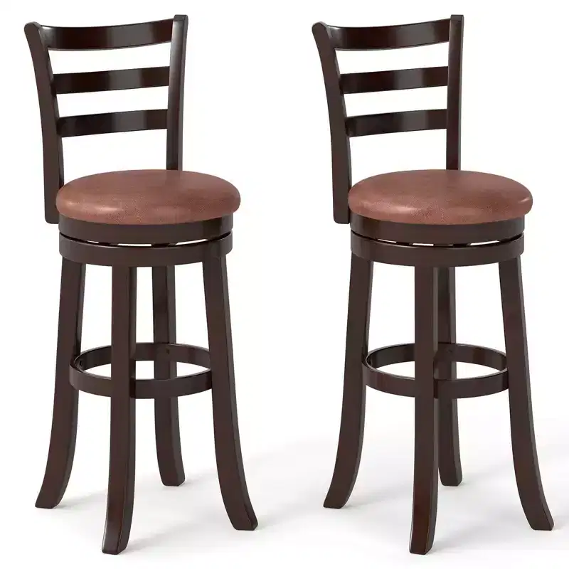 Costway 30 Bar Height Swivel Barstools Set of 2/4 with Back, Faux Leather Seat for Pub