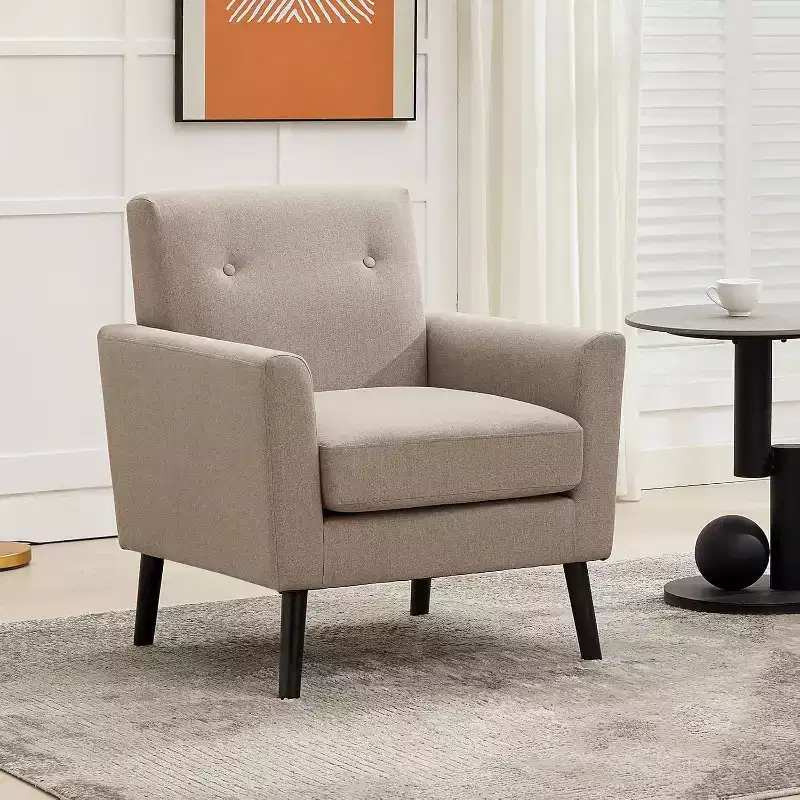 Mid-Century Modern Fabric Accent Armchair with Wood Legs
