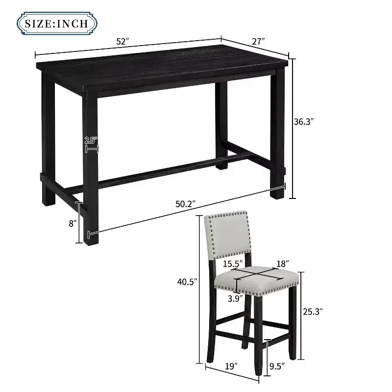 Whisen 5-Piece Counter Height Dining Set with Classic Elegant Table and 4 Chairs