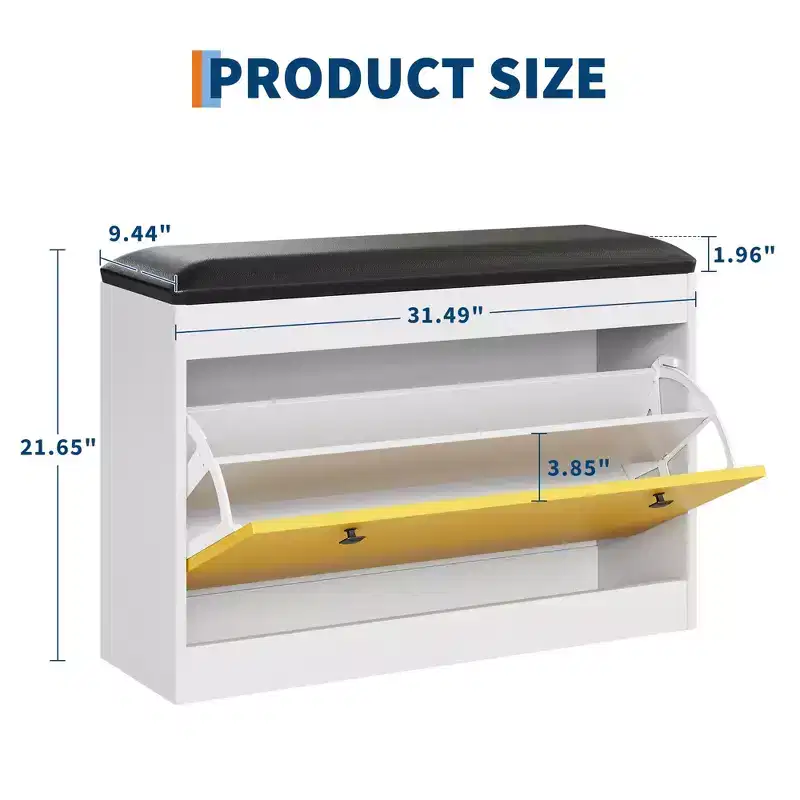 GustoWave 31.5'' Shoe Storage Bench, Modern White Shoe Organizer Bench with Flip Drawer & PU Cushion, Modern Entryway Shoe Cabinet for Hallway