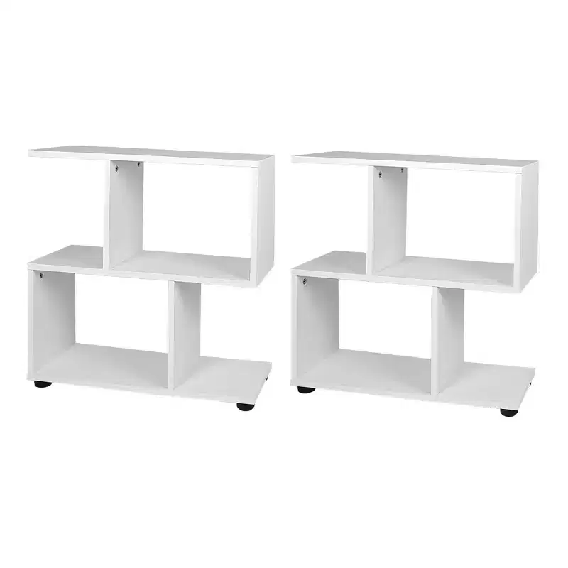 Costway 2 PCS 2-Tier Bookshelf S Shaped Bookcase Storage Rack Display Shelf w/ Foot Mats
