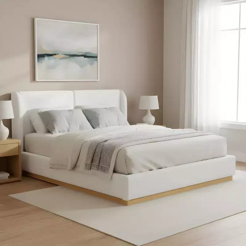 Christopher Knight Home Qian Wooden Boucle Upholstered Bed Frame with Enclosed Base and Headboard