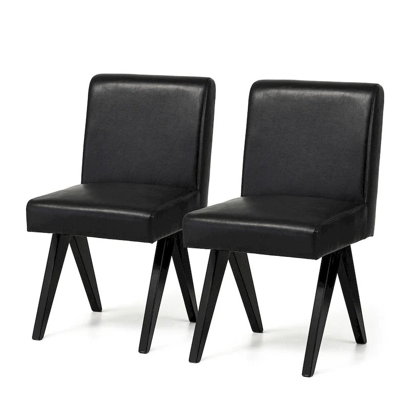 Faux Leather Upholstered Dining Chairs with V-Shaped Wood Legs