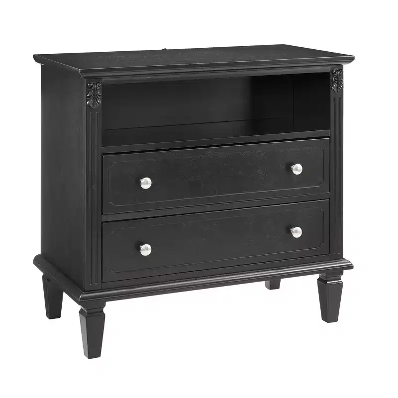 Zeus & Ruta Open Space and 2 Drawers Dresser Nightstand with Charging Station, with USB Ports and Outlets, for Bedroom