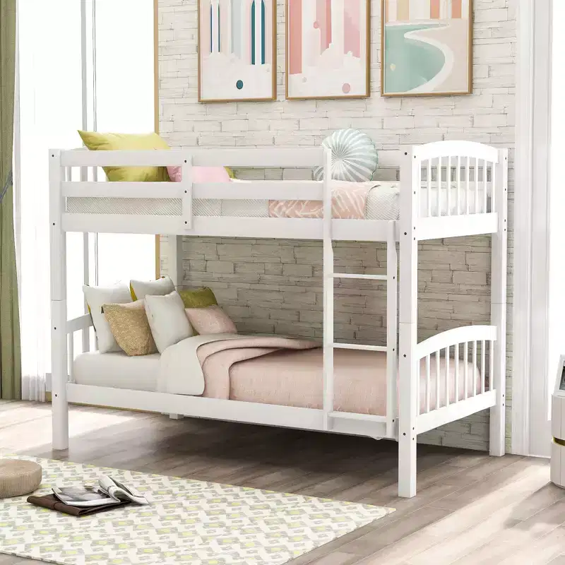Twin Over Twin Bunk Bed with Ladder, White