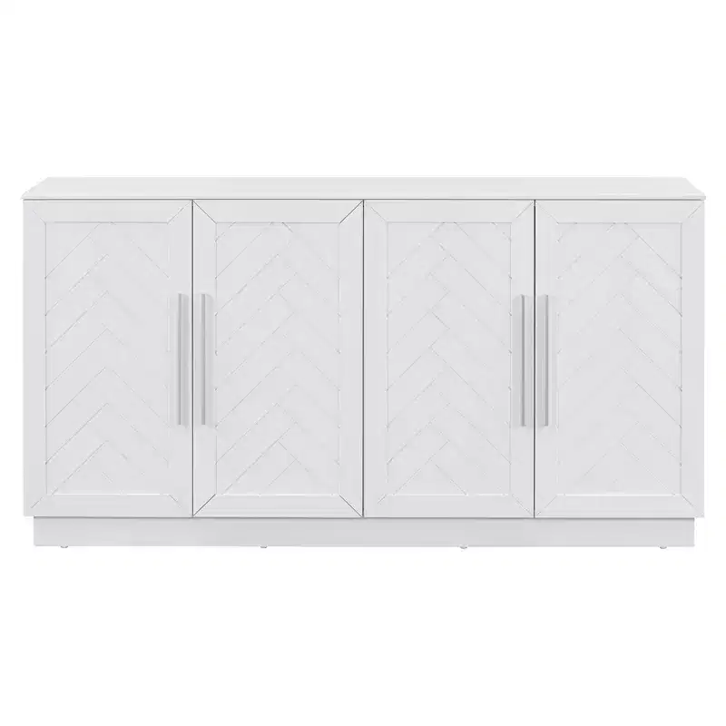 Hostack Sideboard Buffet Cabinet with Storage, Adjustable Shelves and Silver Handles for Dining Room, White