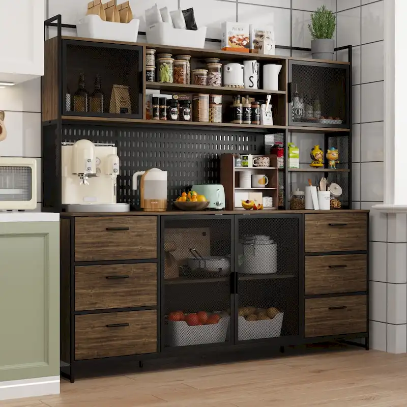 70.9W Kitchen Pantry Storage Cabinet with Cupboard & Microwave Stand