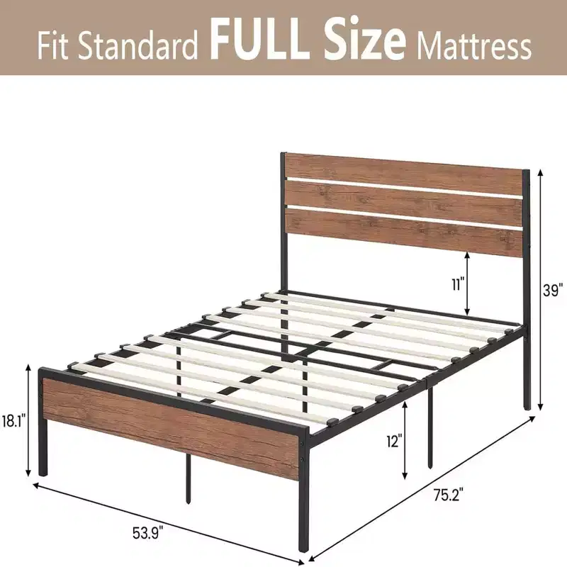 COZONY Full/Queen Bed Frame with Wooden Headboard & Footboard, Under Bed Storage Platform Bed