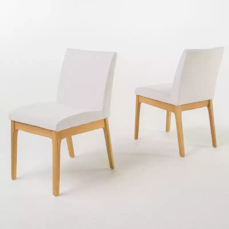 Okak Set of 2 Modern Dining Chairs, Fabric Dining Room Chairs, Upholstered Kitchen Side Chairs with Curved Backrest & Metal Frame