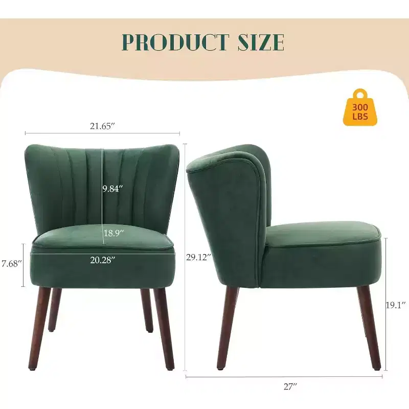 Velvet Accent Chair, Modern Wingback Lounge Chair with Wood Legs, Channel Tufted for Living Room and Bedroom